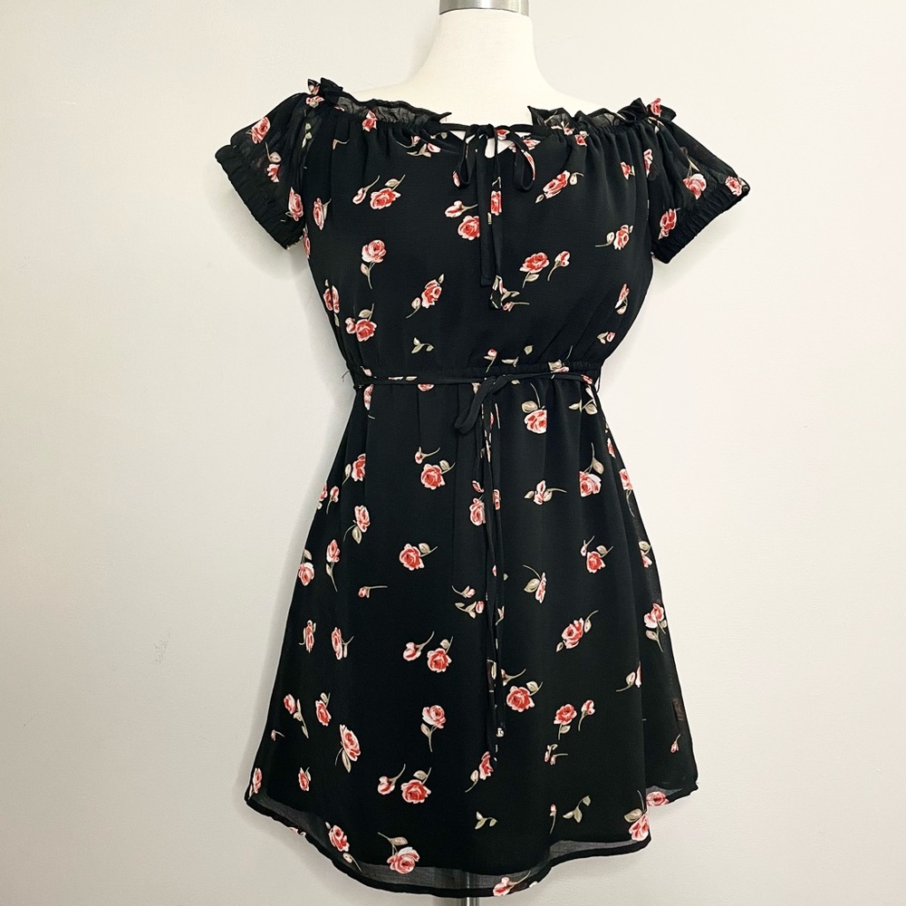 LULUS Floral Off Shoulder Belted Mini Dress